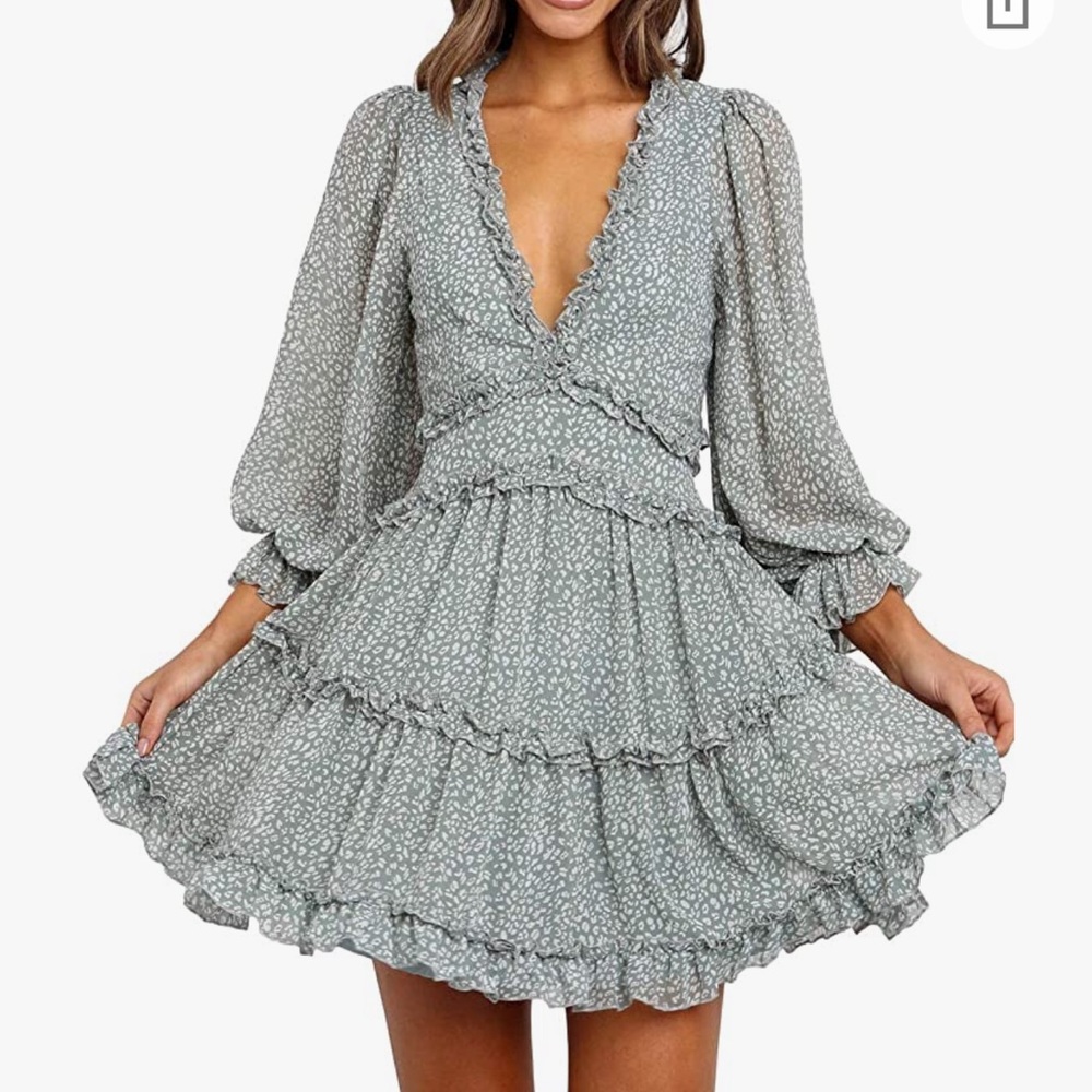 Long Sleeve Ruffle Layer Backless Swing Mini Dress